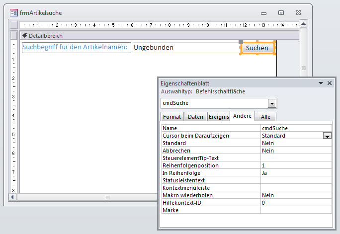 Hauptformular der Artikelsuche
